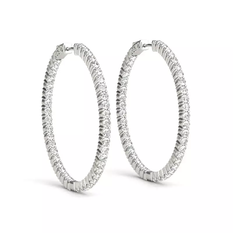 14K White Gold Classic Pavé Eternal Diamond Hoop Earrings